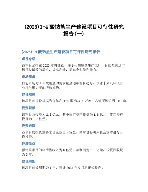 (2023)1-4酸钠盐生产建设项目可行性研究报告(一)