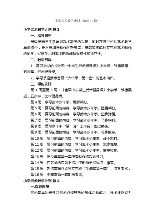 小学武术教学计划（精选17篇）
