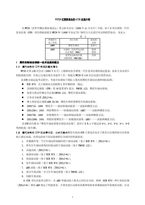 WP29近期将表决的GTR法规介绍