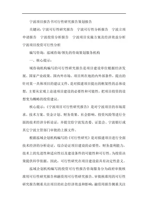 宁波项目报告书可行性研究报告策划报告