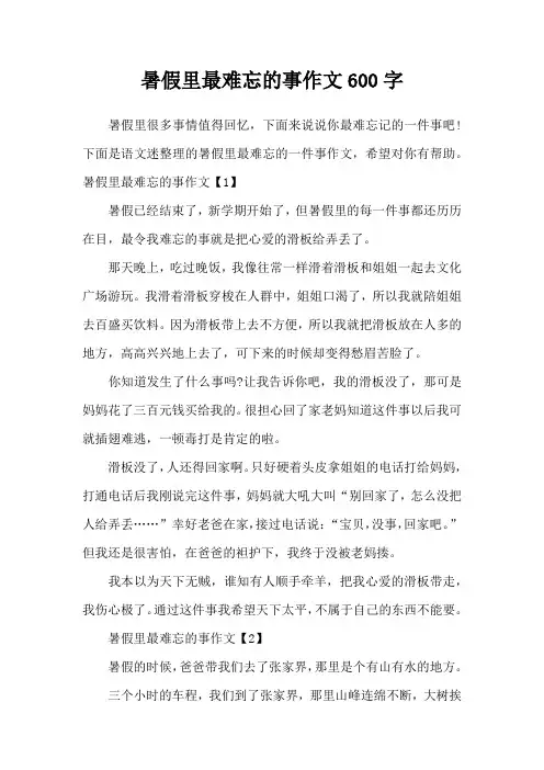 暑假里最难忘的事作文600字