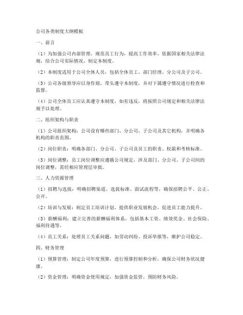 公司各类制度大纲模板