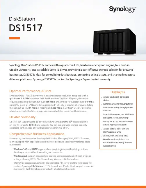 Synology DiskStation DS1517 5槽网络存储设备说明书