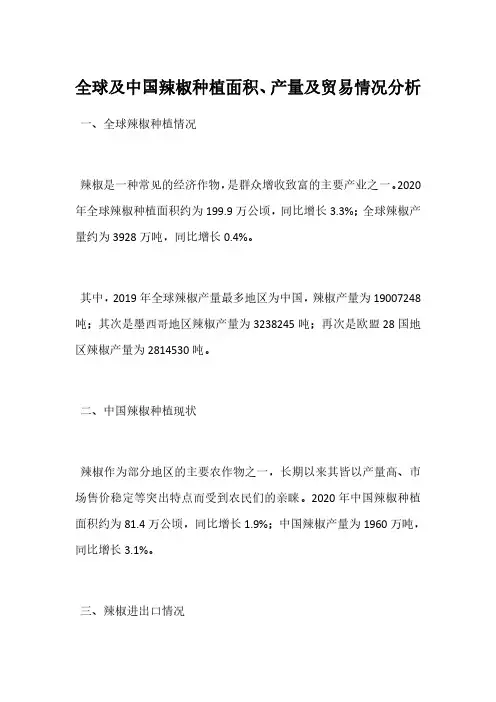 全球及中国辣椒种植面积、产量及贸易情况分析