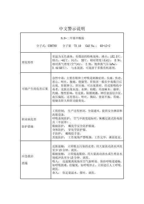 N,N-二甲基甲酰胺(DMF)中文警示说明