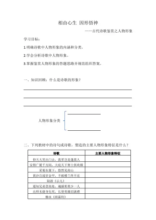 高考语文复习： 古代诗歌鉴赏之人物形象——相由心生+因形悟神