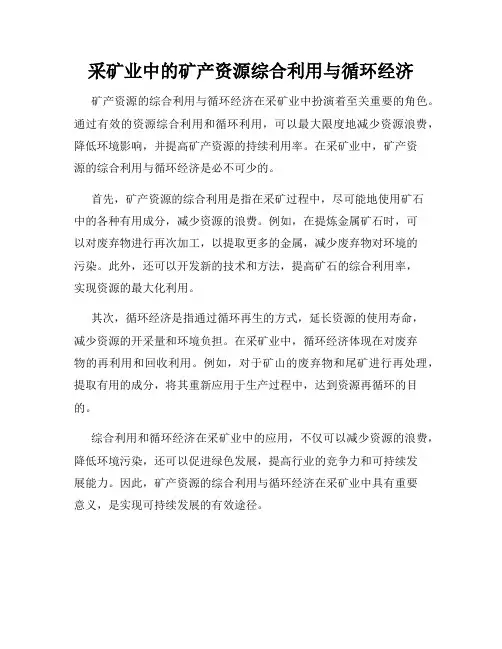 采矿业中的矿产资源综合利用与循环经济