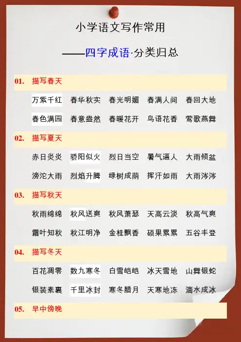 小学语文写作常用四字成语分类归总