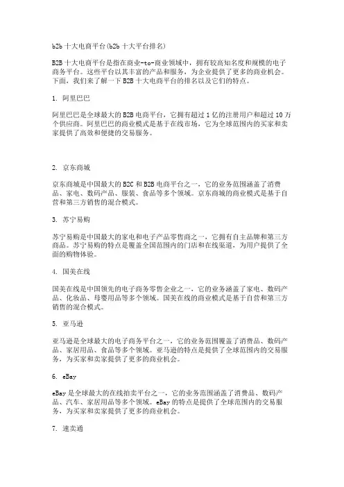b2b十大电商平台(b2b十大平台排名)