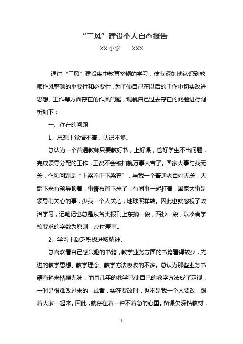 “三风”建设个人自查报告