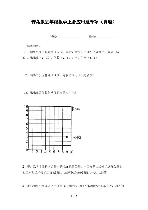 青岛版五年级数学上册应用题专项(真题)
