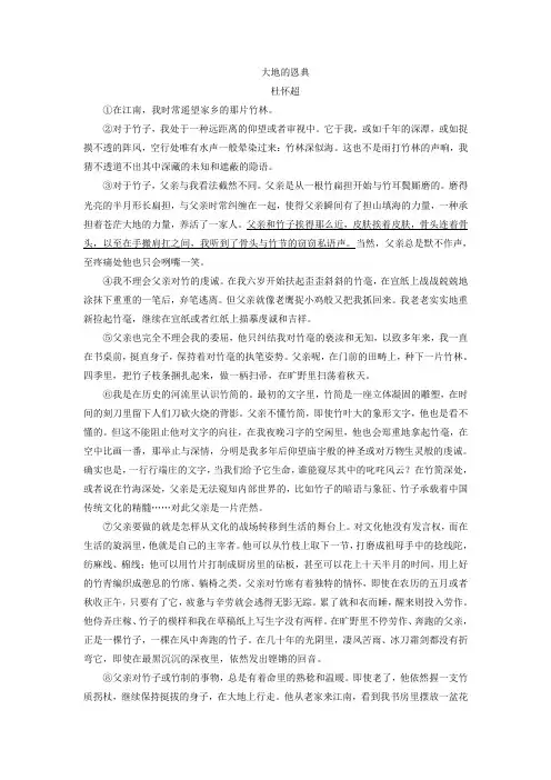 《大地的恩典》阅读练习及答案解析