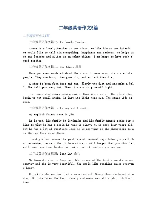 二年级英语作文5篇-