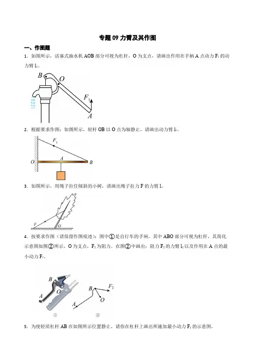 2023年中考物理二轮复习专题训练09 力臂及其作图