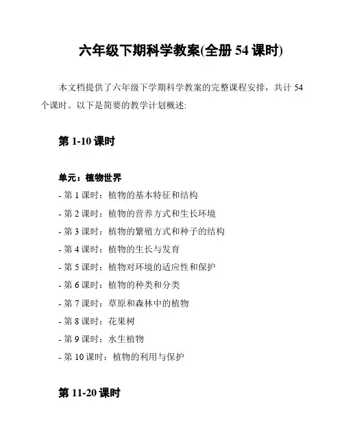 六年级下期科学教案(全册54课时)