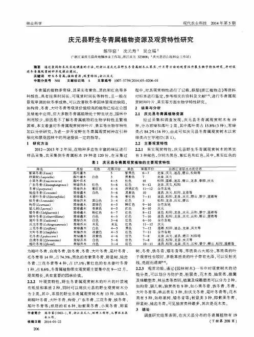 庆元县野生冬青属植物资源及观赏特性研究