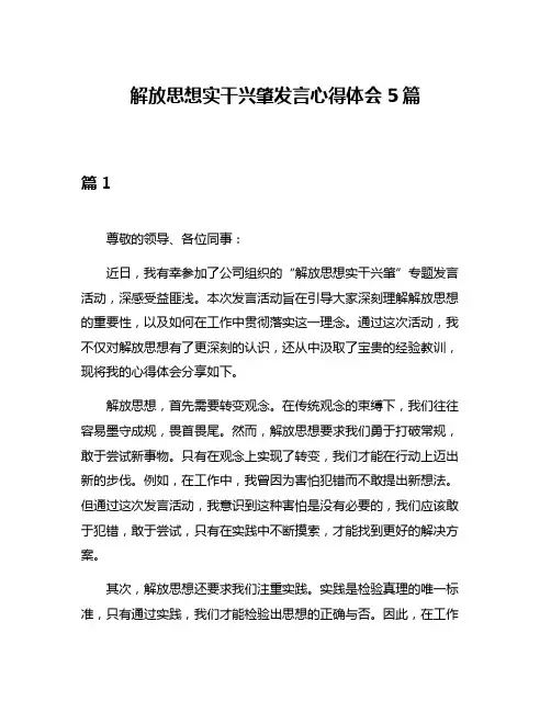 解放思想实干兴肇发言心得体会5篇