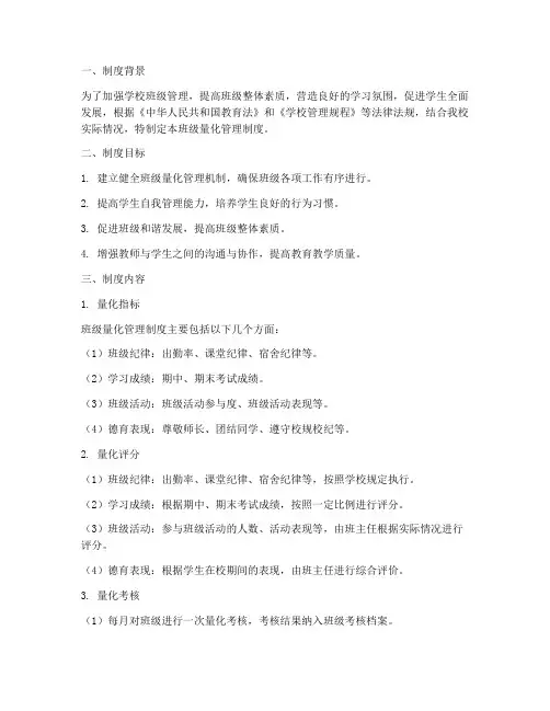 学校对班级量化管理制度
