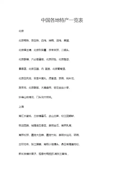 中国各地特产一览表