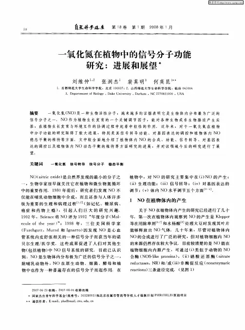 一氧化氮在植物中的信号分子功能研究：进展和展望