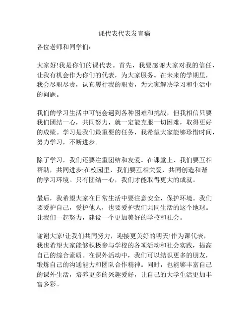 课代表代表发言稿