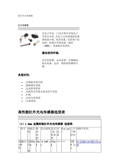 霍尼韦尔红外光电传感器选型