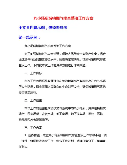九小场所城镇燃气排查整治工作方案