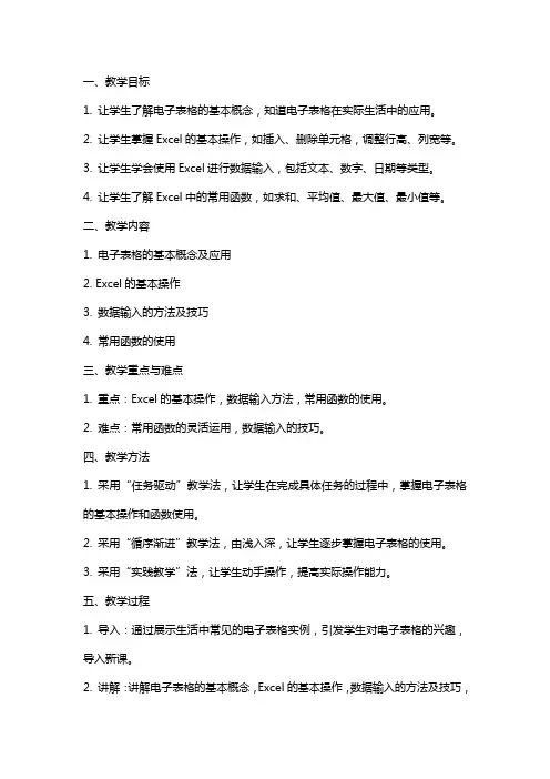 初中信息技术《初识电子表格》教案教学设计