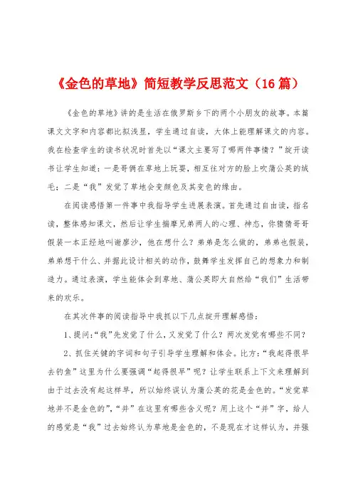 《金色的草地》简短教学反思范文(16篇)