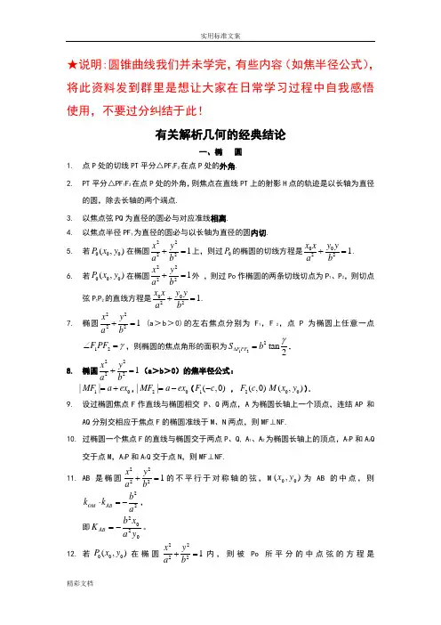 有关圆锥曲线的地经典结论