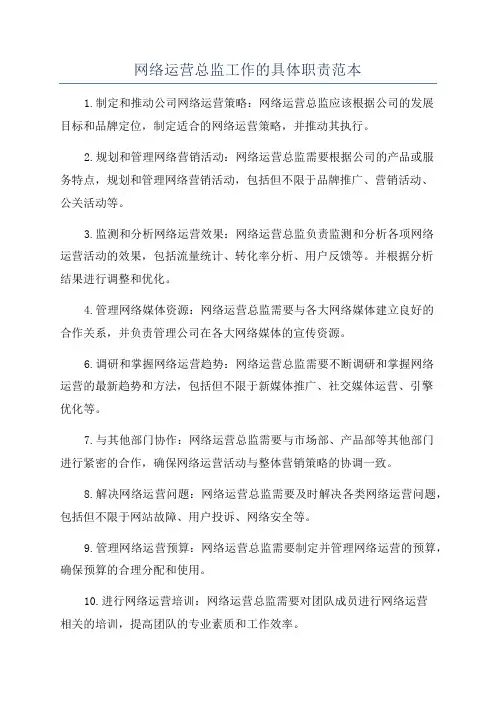 网络运营总监工作的具体职责范本