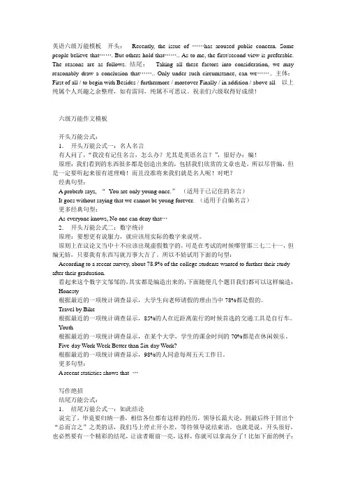 英语六级万能模板  开头