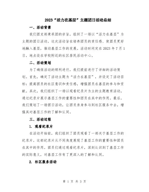 2023“活力在基层”主题团日活动总结