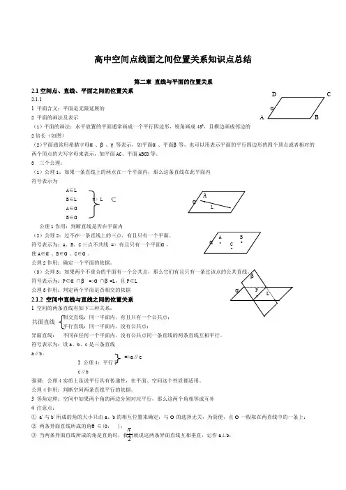 点线面之间的位置关系的知识点总结