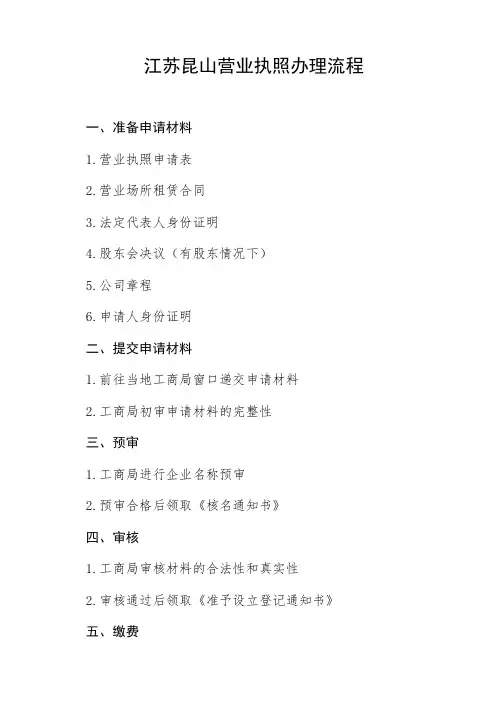 江苏昆山营业执照办理流程