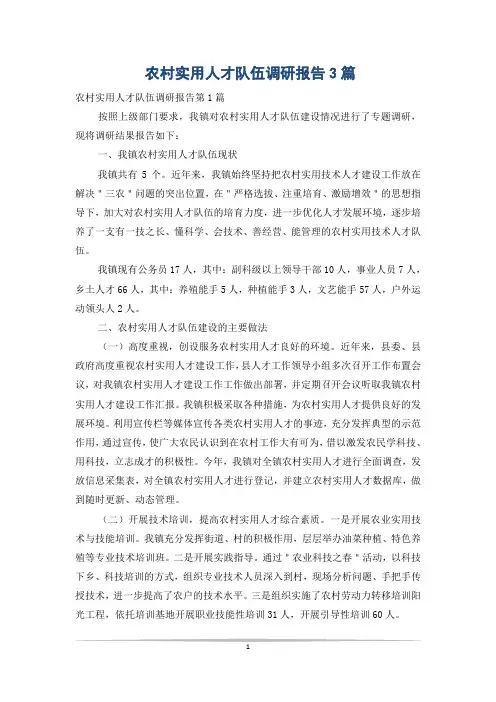 农村实用人才队伍调研报告3篇