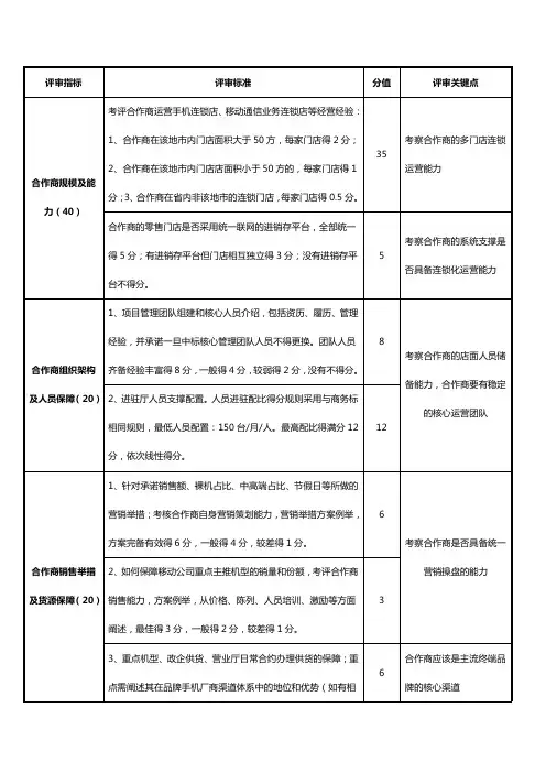 移动公司评审标准