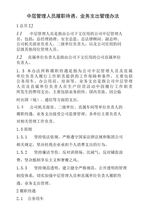 中层管理人员履职待遇、业务支出管理办法-精品