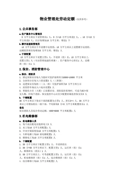 物业人员配置标准(仅供参考)