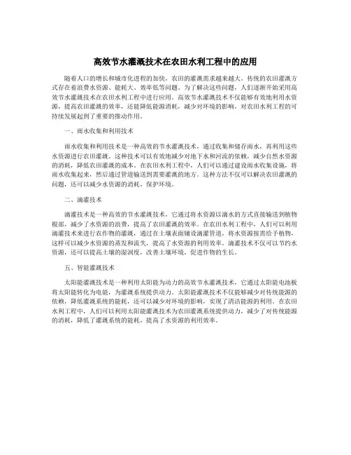 高效节水灌溉技术在农田水利工程中的应用