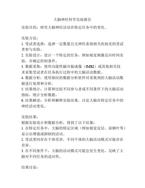大脑神经科学实验报告