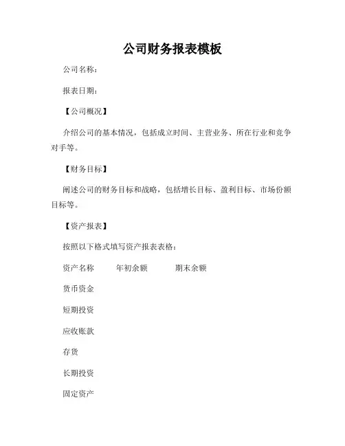 公司财务报表模板