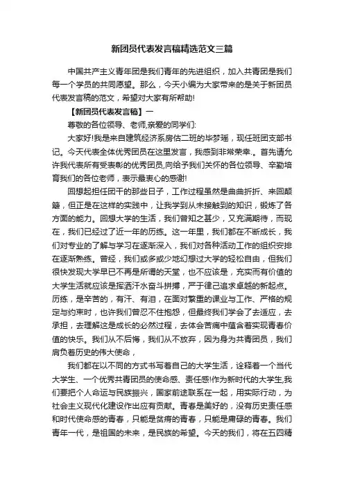 新团员代表发言稿精选范文三篇