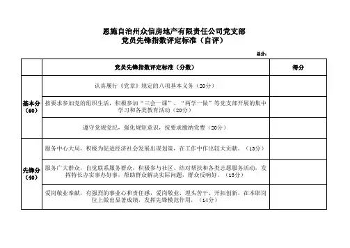 先锋指数评定标准(自评)