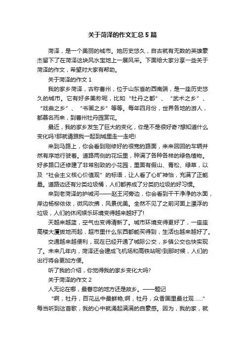 关于菏泽的作文汇总5篇