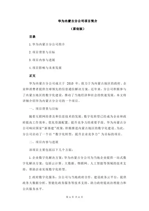 华为内蒙古分公司项目简介