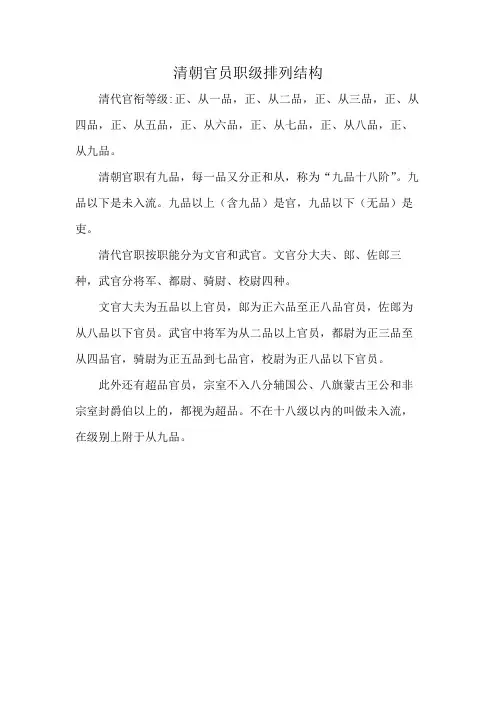 清朝官员职级排列结构