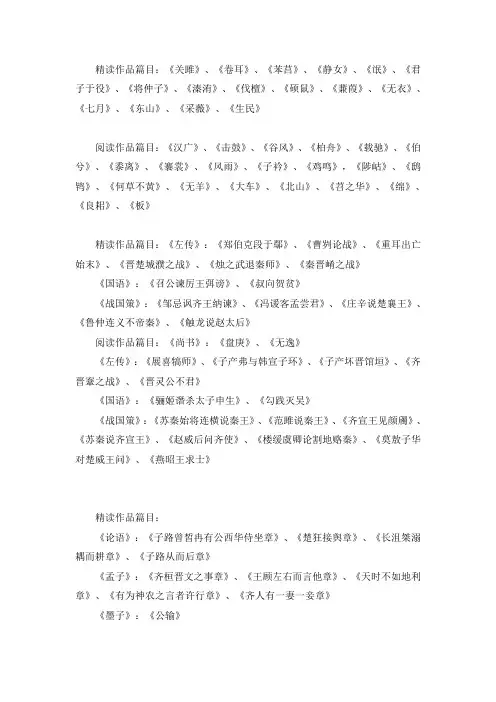 《中国古代文学史》阅读篇目