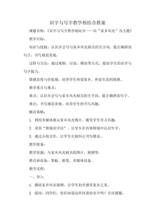 识字与写字教学相结合教案
