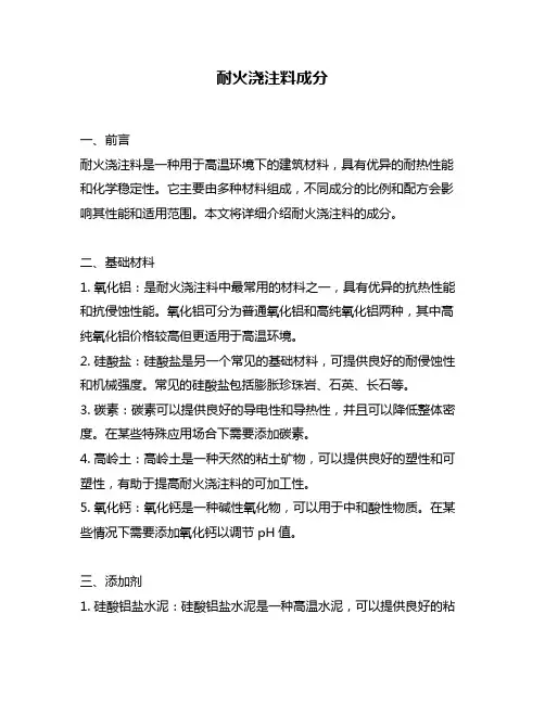 耐火浇注料成分
